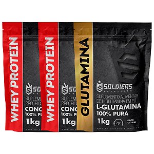 Kit: Whey Protein Concentrado 2Kg + Glutamina 1Kg - 100% Importado - Soldiers Nutrition
