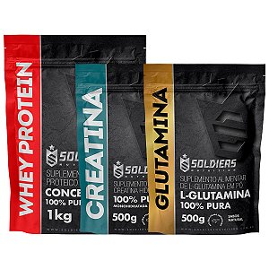Kit: Whey Protein Concentrado 2Kg + Creatina Monohidratada 500g + Glutamina 500g - 100% Importado - Soldiers Nutrition