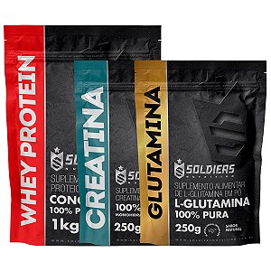 Kit: Whey Protein Concentrado 2Kg + Creatina Monohidratada 250g + Glutamina 250g - 100% Importado - Soldiers Nutrition
