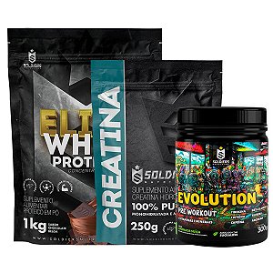 Kit: Elite Pro Whey Concentrado 80% 1kg + Creatina 250g + Pré Treino Evolution 300g - Soldiers Nutrition