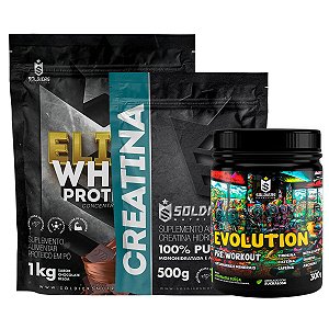 Kit: Elite Pro Whey Concentrado 80% 1kg + Creatina 500g + Pré Treino Evolution 300g - Soldiers Nutrition