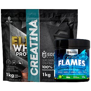 Kit: Elite Pro Whey Concentrado 80% 1kg + Creatina 1kg + Pré Treino Flames 200g - Soldiers Nutrition