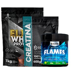 Kit:Elite Pro Whey 80% 1kg+Creatina 600g+Pré-Treino Flames 200g-Soldiers Nutrition