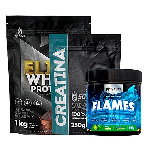 Kit:Elite Pro Whey 80% 1kg+Creatina 250g+Pré-Treino Flames 200g-Soldiers Nutrition