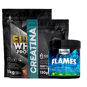 Kit: Elite Pro Whey Concentrado 80% 1kg + Creatina 150g + Pré Treino Flames 200g - Soldiers Nutrition