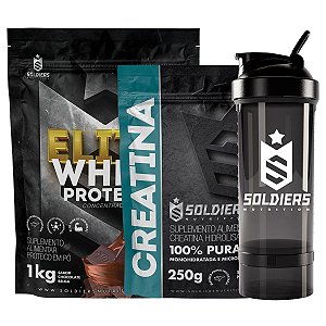 Kit: Elite Pro Whey 1kg + Creatina Monohidratada 250g + Coqueteleira Pro - Soldiers Nutrition