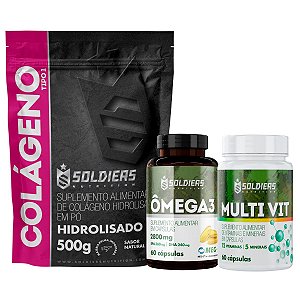 Kit: Colágeno  500g + Ômega 3 + Multivitaminico - Soldiers Nutrition