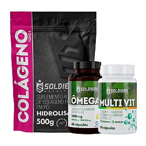 Kit: Colágeno  500g + Ômega 3 + Multivitaminico Soldiers Nutrition