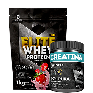 Kit: Whey Protein Elite Pro 1kg + Creatina Monohidratada Pote 300g - 100% Pura Importada - Soldiers Nutrition