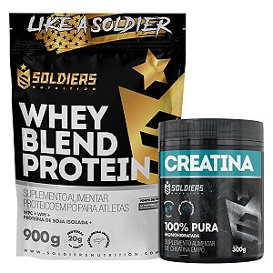 Whey Blend Protein Concentrado e Isolado - 900g+ Creatina Monohidratada Pote 300g - Soldiers Nutrition