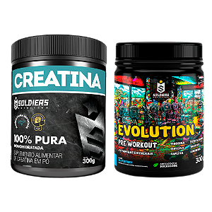 Kit: Creatina Monohidratada Pote 300g 100% Pura + Pré Treino Evolution 300g - Soldiers Nutrition
