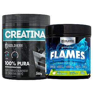 Kit: Creatina Monohidratada Pote 300g 100% Pura + Pré-Treino Flames 200g - Soldiers Nutrition