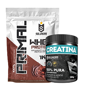 Kit: Whey Protein Primal 1Kg 100% Importado + Creatina Monohidratada Pote 300g - Soldiers Nutrition