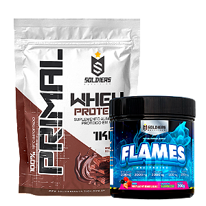 Kit: Whey Protein Primal 1Kg 100% Importado + Pré- Treino Flames - Soldiers Nutrition