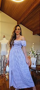 Vestido Xadrez Lilás com Laço de Cabelo