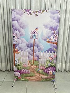 PAINEL QUADRADO COM TECIDO JARDIM ENCANTADO LILAS