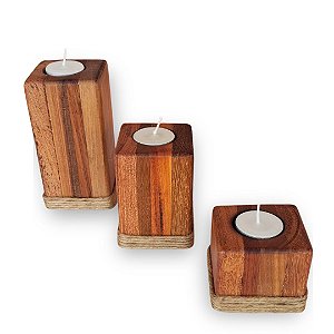 kit Porta vela Rechaud de madeira - 3 peças