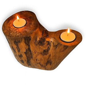 Porta vela Rechaud de madeira Tronco Rústico - PEÇA ÚNICA