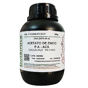 Acetato de Zinco Cristal (2H2O) PA ACS 500 g de alta pureza