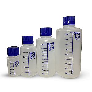 Frasco PE Graduado 250mL com Tampa Rosca Azul