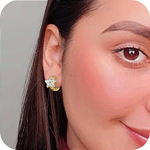 Brinco Argolinha de Click com Estrela e Acabamento com Caneta de Ródio - Banhado a Ouro 18k