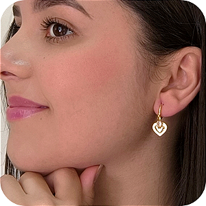 Brinco Argolinha de Click com Pingente de Coração e Pedrinha de Zircônia - Banhado a Ouro 18k