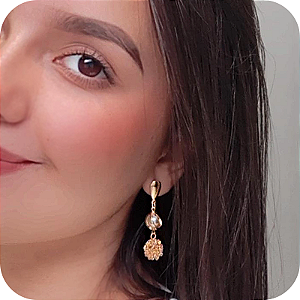 Brinco com Pingente de Pérola e Bola Dourada Fosca - Banhado a Ouro 18k