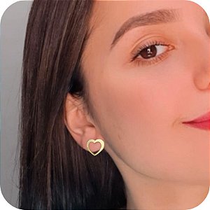 Duo de Brincos M de Coração Vazado - Banhados a Ouro 18k