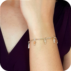 Pulseira Grumet com Pingentes de Cruz - Banhada a Ouro 18k