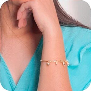 Pulseira Rabo de Rato com Pingentes de Coração - Banhada a Ouro 18k