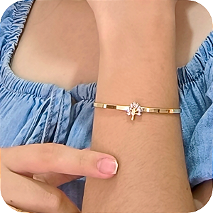 Bracelete Árvore da Vida Cravejada com Microzircônias - Banhado a Ouro 18k