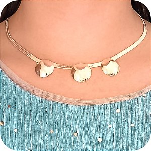 Choker Malha 4mm com Trio de Círculos - Prata 925