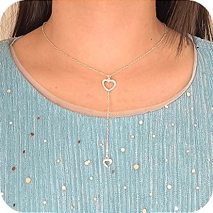 Colar Gravatinha com 2 Corações - Prata 925