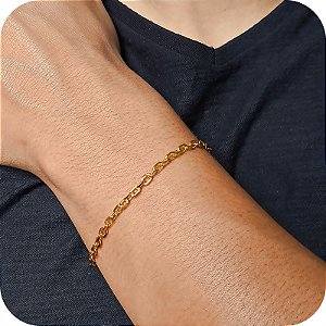 Pulseira Masculina Elos Quadrados Pequenos - Banhada a Ouro 18k