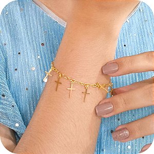 Pulseira com Pingente de Cruz - Banhada a Ouro 18k