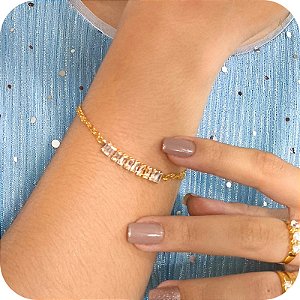 Pulseira Navete com Pedras de Zircônias Cristais - Banhada a Ouro 18k