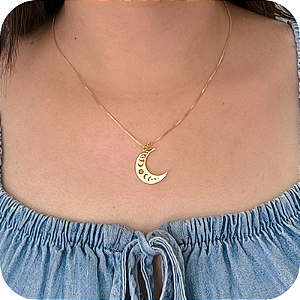 Corrente com Pingente de Meia Lua em Suas Fases - Banhada a Ouro 18k