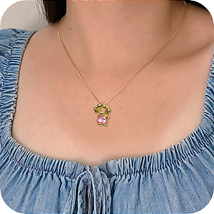 Pingente Filha Menina com Pedra de Zircônia Rosa - Banhada a Ouro 18k