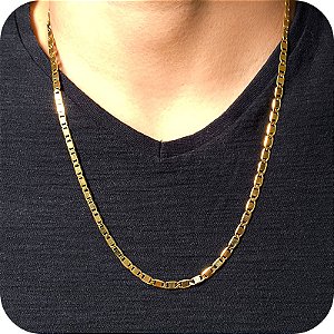 Corrente Masculina Piastrine 60cm com Fecho Gaveta – Banhada a Ouro 18k