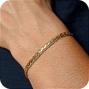 Pulseira Unissex Trancada Diamantada - Banhada A Ouro 18k