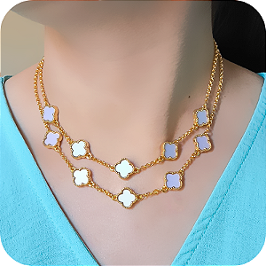 Choker Duplo de Trevos em Madrepérola 10 Propósitos - Banhada a Ouro 18k