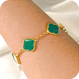 Pulseira com Trevos verdes 5 Propósitos - Banhada a Ouro 18k
