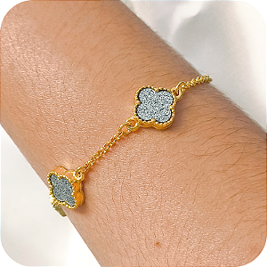 Pulseira com Trevos com Glitter Prata 4 Propósitos - Banhada a Ouro 18k