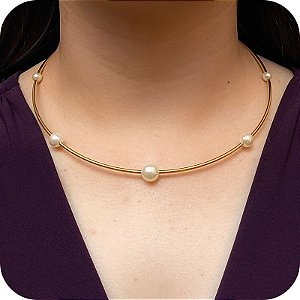 Choker de Aro com Pérolas - Banhado a Ouro 18k