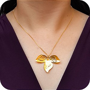 Corrente com Pingente de Meia Flor Orgânica - Banhado a Ouro 18k