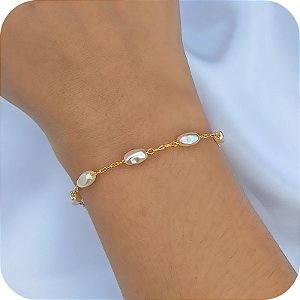 Pulseira de Pérolas Arroz Orgânicas - Banhado a Ouro 18k