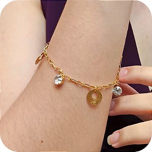 Pulseira com Ponto de Luz e Aros Vazados - Banhada a Ouro 18k