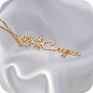 Colar Flor Rosa "Corajosa" - Banhado a Ouro 18k