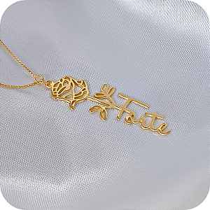 Colar Flor Rosa "Forte" - Banhado a Ouro 18k