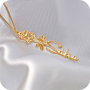 Colar Flor Rosa "Sábia" - Banhado a Ouro 18k